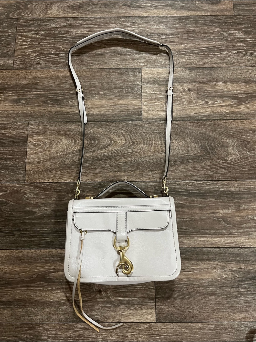 REBECCA MINKOFF Bowery Crossbody Satchel Bag Leather Grayish White